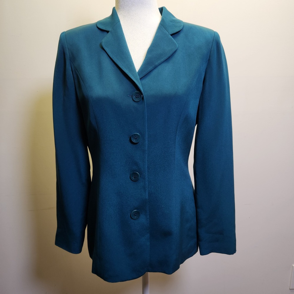 Maggy London Vtg 100% Silk Suit Jacket Blazer Sz 6 Long Sleeves Lined 4 Button